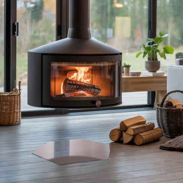 Sexhörning glasskiva under kamin Färg Beige