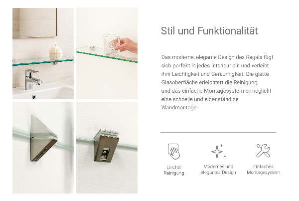 Glashyllplan för badrum 100x13 cm