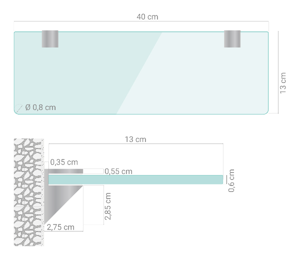 Badrumshylla i glas 40x13 cm