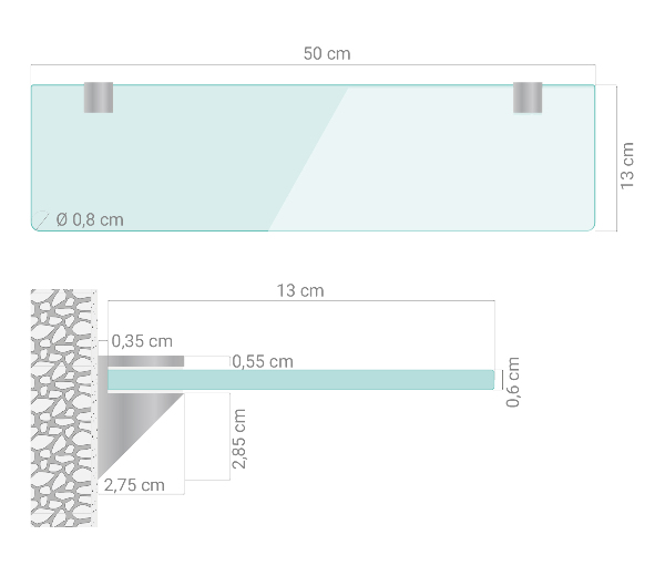 Vägghängd badrumshylla 50x13 cm