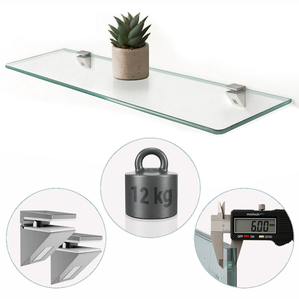 Rektangulär glashylla för vägg 70x13 cm