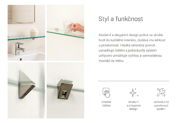 Rektangulär glashylla för vägg 70x13 cm