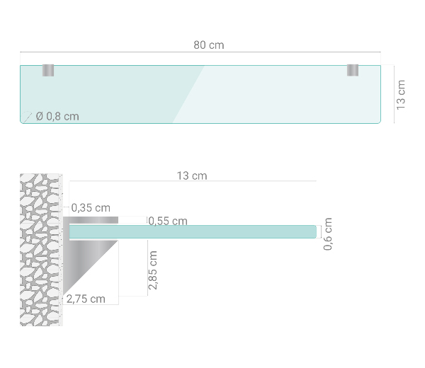 Badrumshylla i härdat glas 80x13 cm