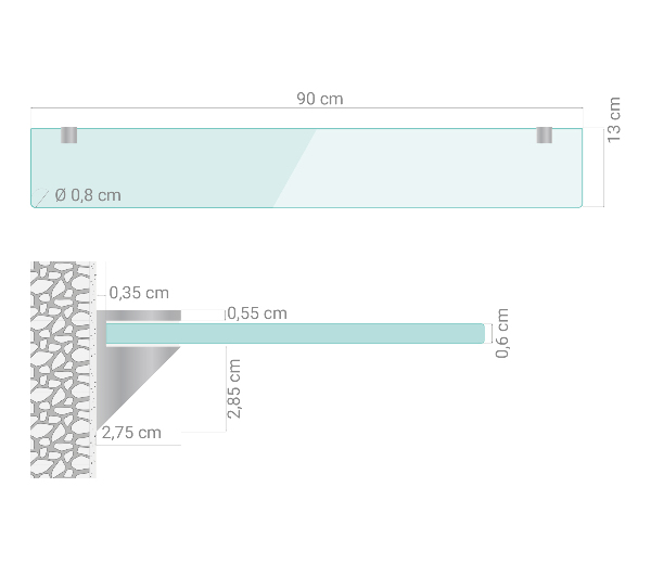 Vägghylla av glas 90x13 cm