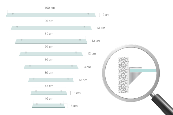 Vägghylla av glas 90x13 cm