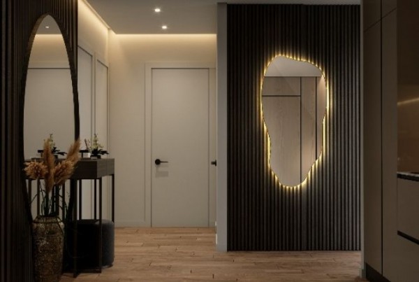 Hur förstorar man visuellt en mörk hall med speglar?